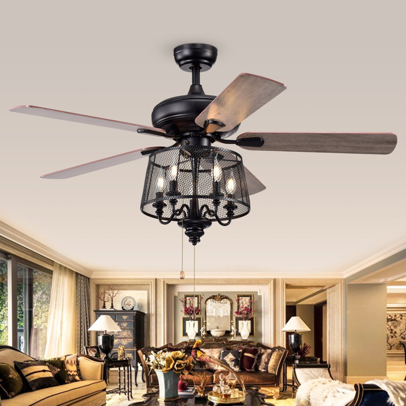 Gracie Oaks Croteau 5 Blade Chandelier Ceiling Fan with Pull Chain